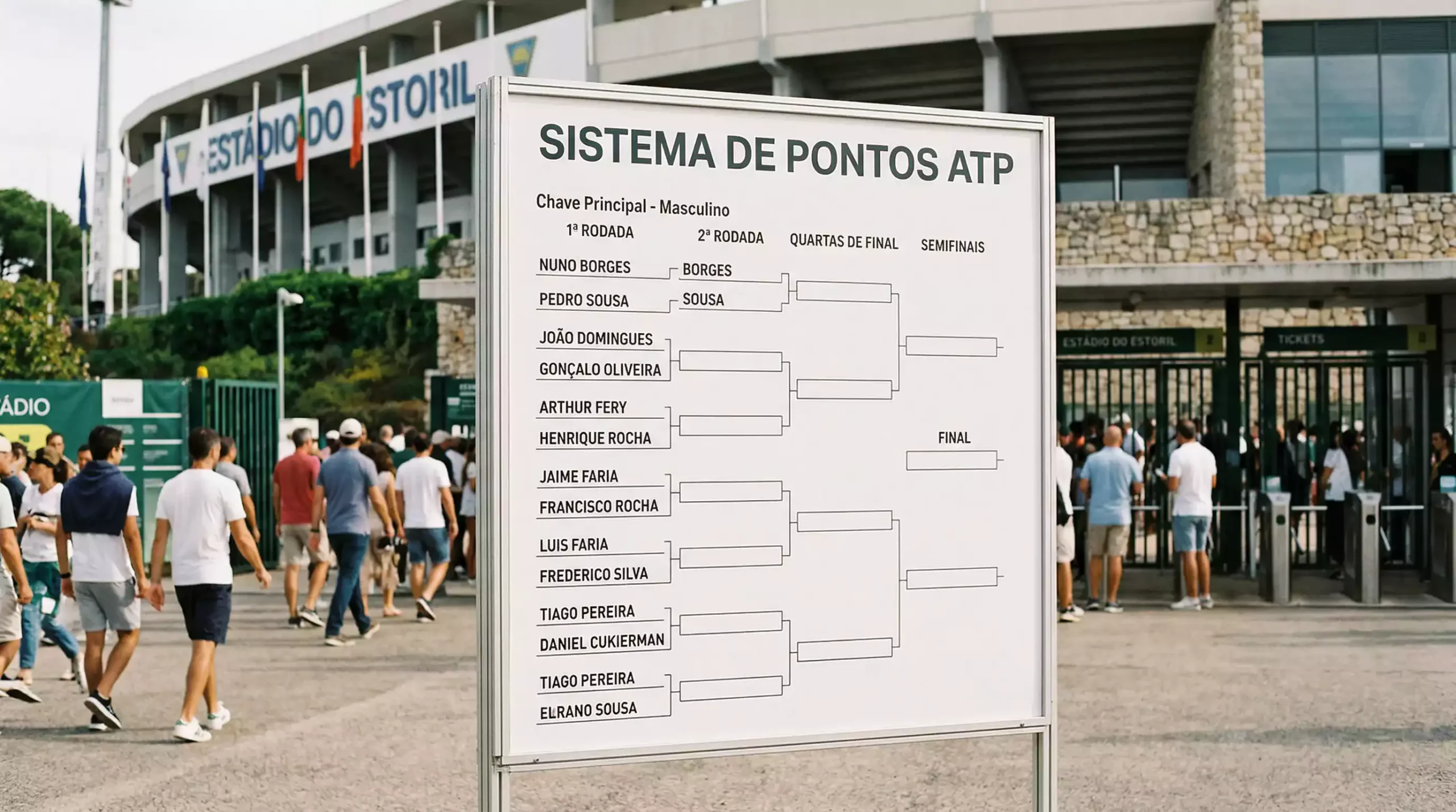 Quadro de classificação de torneio de ténis ATP com nomes e resultados